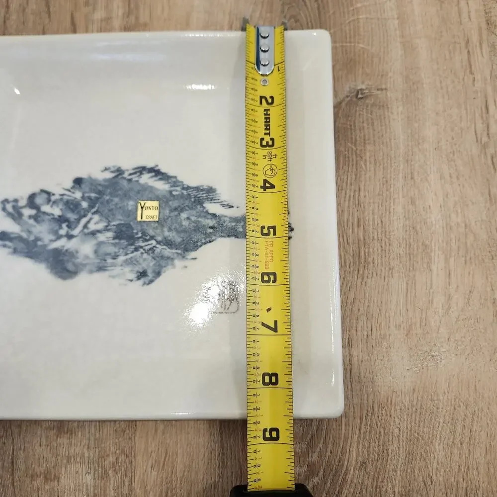 Yonto Craft Japanese Gyotaku Kasago Pottery Fish Print Plate Signed 8 1/2